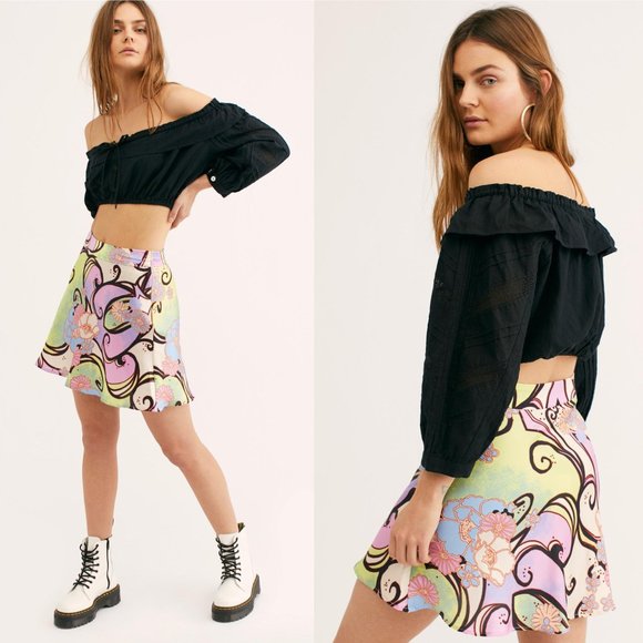 Free People Phoebe Print Mini Skirt - Picture 1 of 7